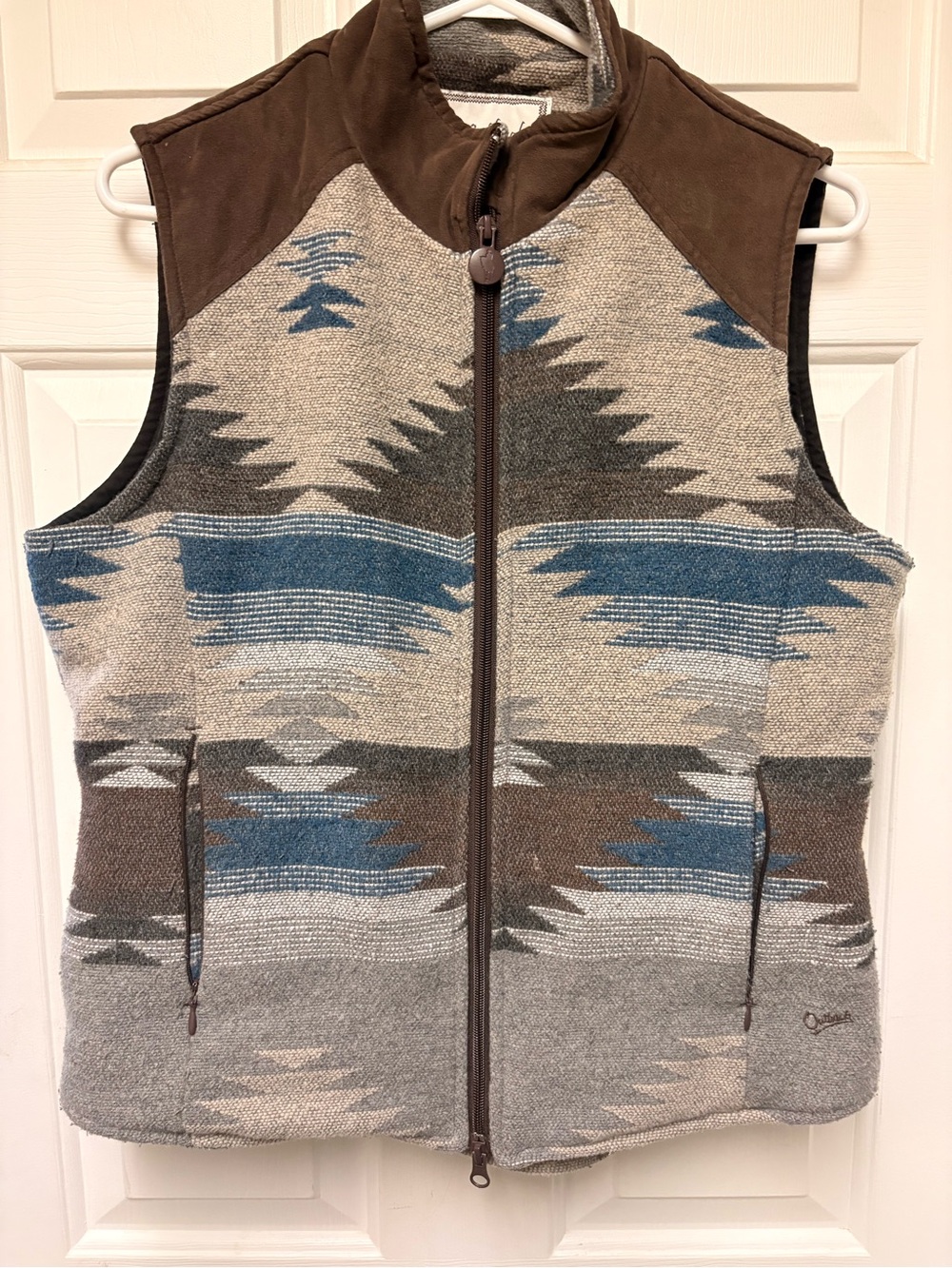 Wool-Blend Southwestern Quilted Vest - Brown & Blue